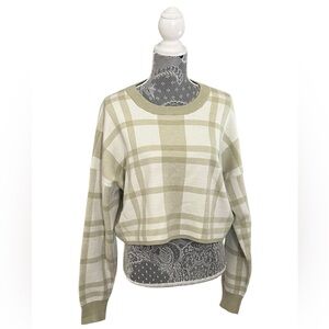 Altar’d State Sage Green Plaid Cropped Sweater | Size Large
